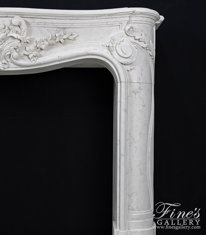 Marble Fireplaces  - Louis VI French Style Mantel In Bianco Perlino Marble - MFP-2627